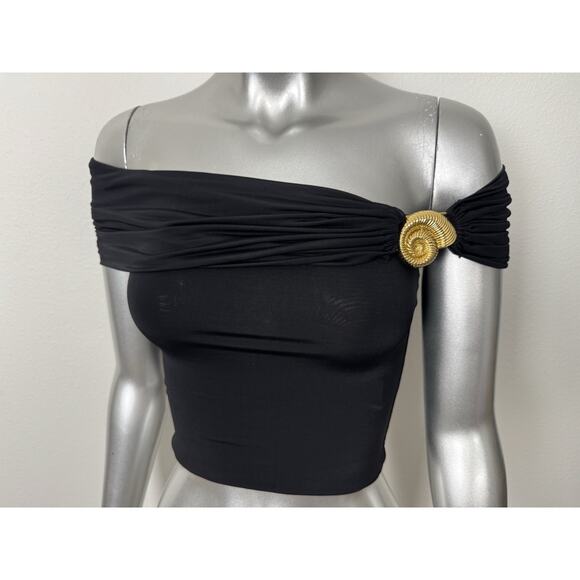 Meshki Seashell Crop Top Women’s XS Black Gold Statement Off Shoulder - Picture 2 of 9